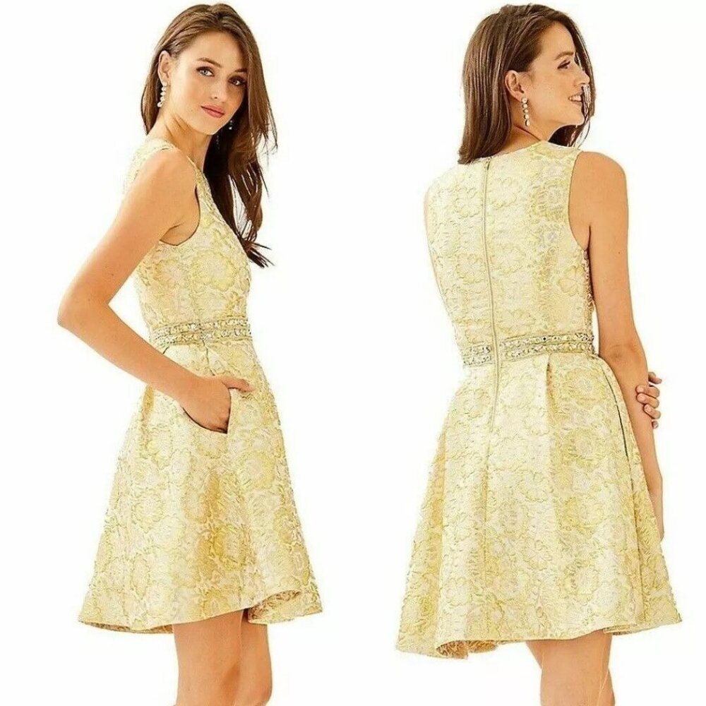 NWT Lilly Pulitzer Levy Sleeveless Fit & Flare Dress Blooming Floral Brocade
